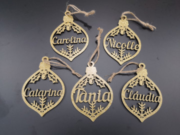 "Bola" de Natal com nome - MDF Dourado Metalizado