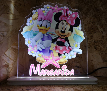Moldura / Candeeiro com luz de presença -Minnie e Margarida + Nome