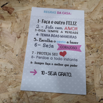 Placa Decorativa em PVC -Regras da Casa