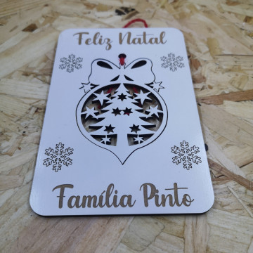Postal de Natal com Ornamento - MDF - Frases Personalizadas