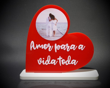 Coração em acrílico - Amor para a vida toda - Personalizado com foto (circulo)