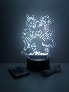 Moldura / Candeeiro com luz de presença - Unicórnio - Com nome