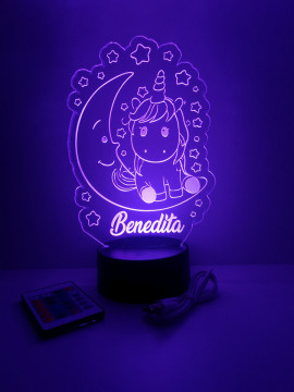 Moldura / Candeeiro com luz de presença - Unicórnio - Com nome