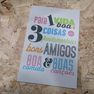 Placa Decorativa em PVC - Para 1 Vida boas 3 coisas são fundamentais: