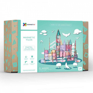Set de constructie magnetic cu circuite cu bile, Connetix Magnetic Tiles, Pastel Ball Run 106 piese