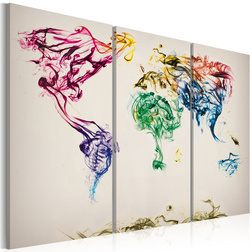 Kép - The World térkép - színes füst nyomvonalak - triptych