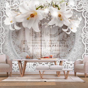 Öntapadó fotótapéta - Lilies and Wooden Background