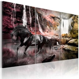 Kép - Black horse by a waterfall