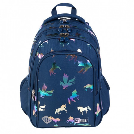 Ghiozdan Scolar 4 Compartimente, St.Majewski, Maner si Spate Ergonomic, Impermeabil, Elemente Reflectorizante, Colectia St.Right - HOLO UNICORNS BP58, 40x28x18cm