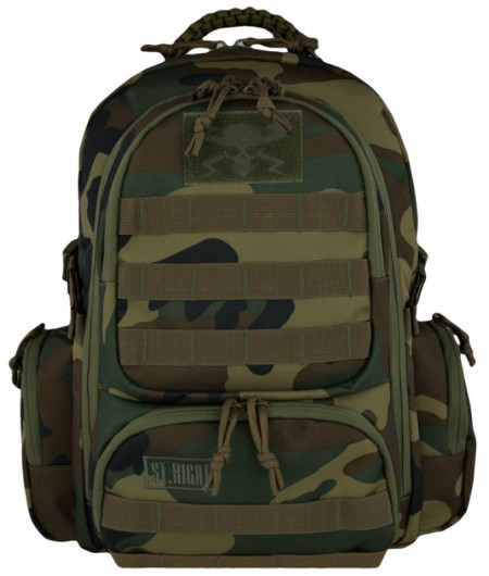 Ghiozdan 4 Compartimente, St.Majewski, Impermeabil, Gama St.Right - Military Woodland Camo, Format BP36 46x30x20cm
