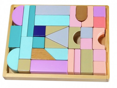 Cuburi de Construit din Lemn, EcoToys, 29 pcs, Colorate