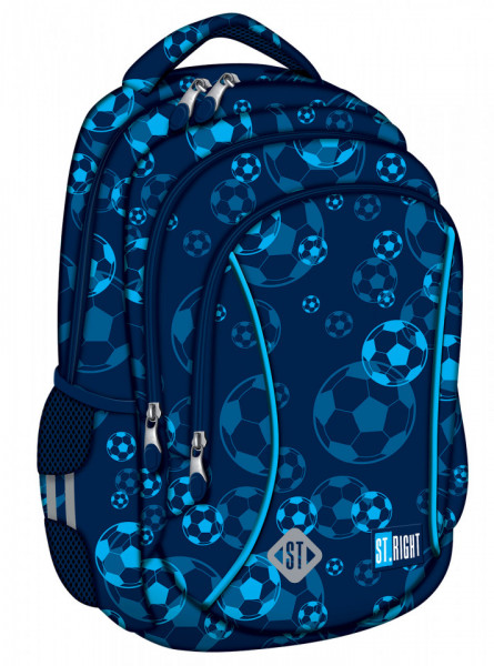 Ghiozdan Prescolari si Scolari, Ergonomic, Impermeabil, Elemente Reflectorizante, Colectia St.Right - Blue Soccer BP26, 39x27x17cm