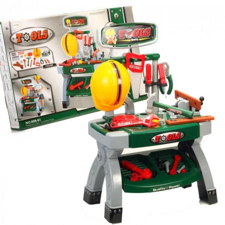 Banc de Lucru, MalPlay, Gri-Verde, cu Scule si Casca, 71cm