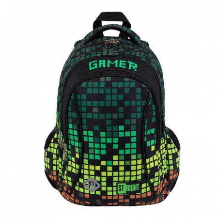 Ghiozdan Prescolari 3 Compartimente, St.Majewski, Maner si Spate Ergonomic, Impermeabil, Elemente Reflectorizante, Colectia St.Right - Pixel Gamer BP26, 39x27x17cm