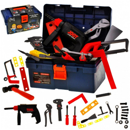 KIT DE Bricolaj , Valiza cu unelte, Malplay, Bormasina Electrica si 32 de piese, 3 Ani +