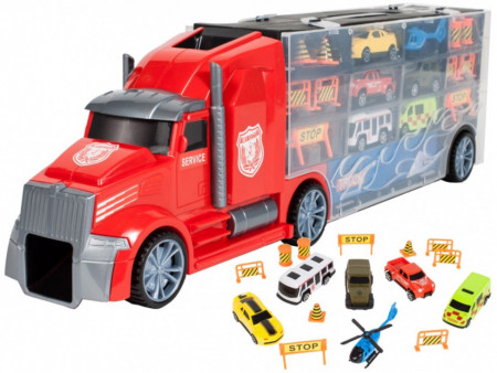 Camion Portabil, MalPlay cu 5 Masinute, 1 Elicopter, Indicatoare si Rampa Lansare, 3 ani