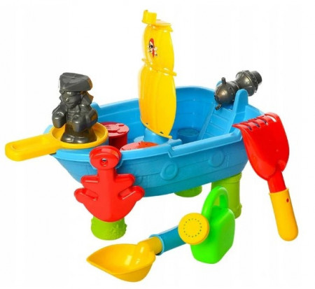 Set Jucarie MalPlay pentru Nisip si Apa, tip Nava de Pirati cu Accesorii, 14 piese, 12 Luni +