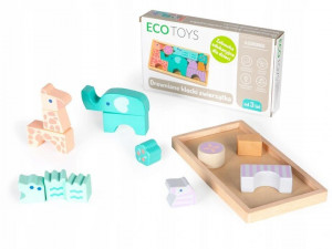 Cuburi de Lemn, Animale Colorate, EcoToys, 13 pcs