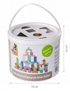 Cuburi de Lemn in Galeata, EcoToys, 50 bucati + Capac Sortator