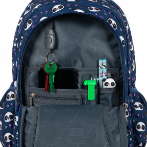 Ghiozdan Prescolari, 3 Compartimente, Ergonomic, Impermeabil, Elemente Reflectorizante, Colectia St.Right - Love Panda BP26, 39x27x17cm