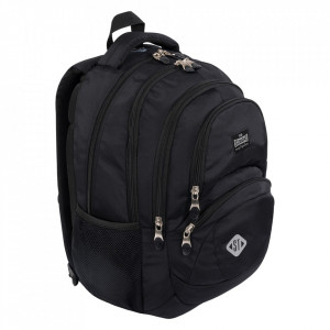 Ghiozdan Scolar, 4 Compartimente, Ergonomic, Impermeabil, Colectia St.Right Black BP05, 42x30x19cm
