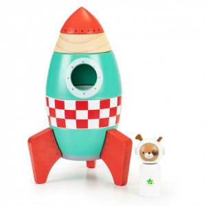 Racheta din Lemn, Ecotoys, 6 Piese + Cosmonaut