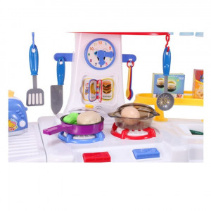 Bucatarie Multifunctionala pentru copii, Malplay, cu sunete, lumini, Chiuveta cu apa, Hota, Cuptor si accesorii, 61 cm