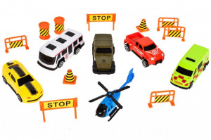 Camion Portabil, MalPlay cu 5 Masinute, 1 Elicopter, Indicatoare si Rampa Lansare, 3 ani