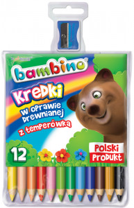 Creioane Colorate, Bambino, cu Mina Groasa 5.4 mm, 12 Culori + Ascutitoare