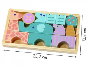 Cuburi de Lemn, Animale Colorate, EcoToys, 13 pcs
