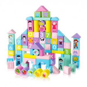 Cuburi de Lemn Colorat, EcoToys, 100 bucati