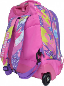 Ghiozdan Tip Troler, Mitama, Roti Silicon, Baza Intarita, Compartiment Bretele, Impermeabil, 47x34X21, Colectia Run Girl Star & Fun