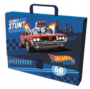 Mapa Carton Rigid Plasticat cu Maner A4, St.Majewski, HOT WHEELS, 32 x 24.8 x 5 cm