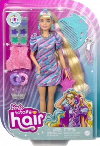 Papusa Barbie Fashionista Totally Hair, par lung colorat, 15 accesorii