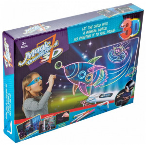 Tabla Magica de Scris 3D, MalPlay cu Ochelari si 4 Carioci Fluorescente