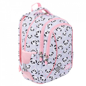 Ghiozdan Prescolari Ergonomic, Impermeabil, Elemente Reflectorizante, Colectia St.Right - Grey Panda BP26, 39x27x17cm