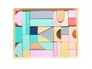 Cuburi de Construit din Lemn, EcoToys, 29 pcs, Colorate