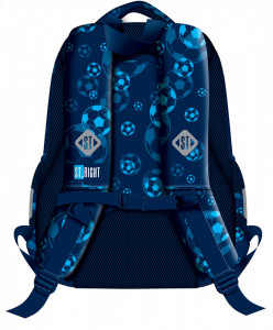 Ghiozdan Prescolari, Ergonomic, Impermeabil, Elemente Reflectorizante, Colectia St.Right - Blue Soccer Balls BP26, 39x27x17cm