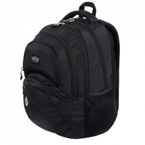 Ghiozdan Scolar, 4 Compartimente, Ergonomic, Impermeabil, Colectia St.Right Black BP05, 42x30x19cm