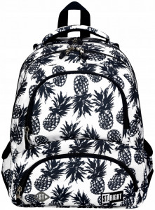 Ghiozdan Scolar 4 Compartimente, St.Majewski, Maner si Spate Ergonomic, Impermeabil, Elemente Reflectorizante, Colectia St.Right - Pineapples BP07, 42x30x20cm , Alb