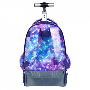 Ghiozdan Troler, 4 Compartimente, St.Majewski, Roti de Silicon, Impermeabil, Colectia St.Right - Galaxy Girl, TB01, 44x32x25cm
