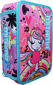 Penar cu 3 Fermoare Echipat, Mitama, Music Lover, 47 Piese, 20x14.5x7.4cm, Roz cu Turcoaz
