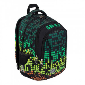 Ghiozdan Prescolari 3 Compartimente, St.Majewski, Maner si Spate Ergonomic, Impermeabil, Elemente Reflectorizante, Colectia St.Right - Pixel Gamer BP26, 39x27x17cm