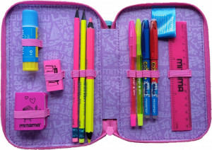 Penar cu 3 Fermoare Echipat, Mitama, Music Lover, 47 Piese, 20x14.5x7.4cm, Roz cu Turcoaz