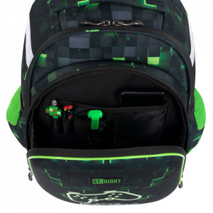 Ghiozdan Prescolari si Scolari cu 2 Compartimente, St.Majewski, Ergonomic, Impermeabil, Elemente Reflectorizante, Ajustabil pe Inaltime, Colectia St.Right - Dark Game HB01 39x29x17cm