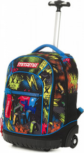Ghiozdan Tip Troler, Mitama, Roti Silicon, Baza Intarita, Compartiment Bretele, Impermeabil, 47x34X21, 33L Colectia Run Boys Monster, Multicolor