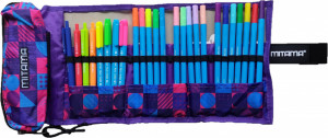 Penar Roll-Up, Mitama, Echipat cu Linere, Carioci si Pixuri Colorate, 25 Instrumente de Scris si Colorat + 1 Penar Borseta, Mov