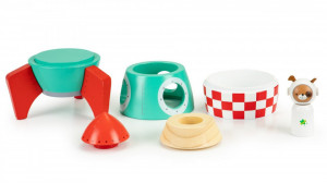 Racheta din Lemn, Ecotoys, 6 Piese + Cosmonaut