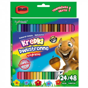 Creioane Colorate, Bambino, Triunghiulare, 24 Creioane cu 2 Capete, 48 Culori + Ascutitoare