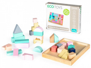 Cuburi de Construit din Lemn, EcoToys, 29 pcs, Colorate